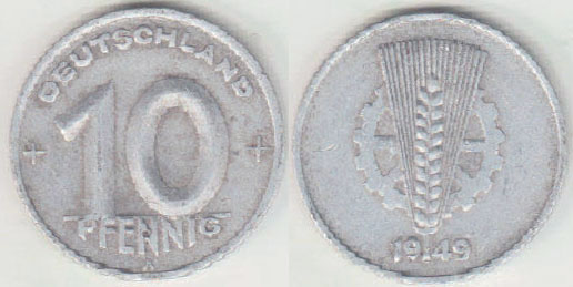 1949 A East Germany 10 Pfennig A008413